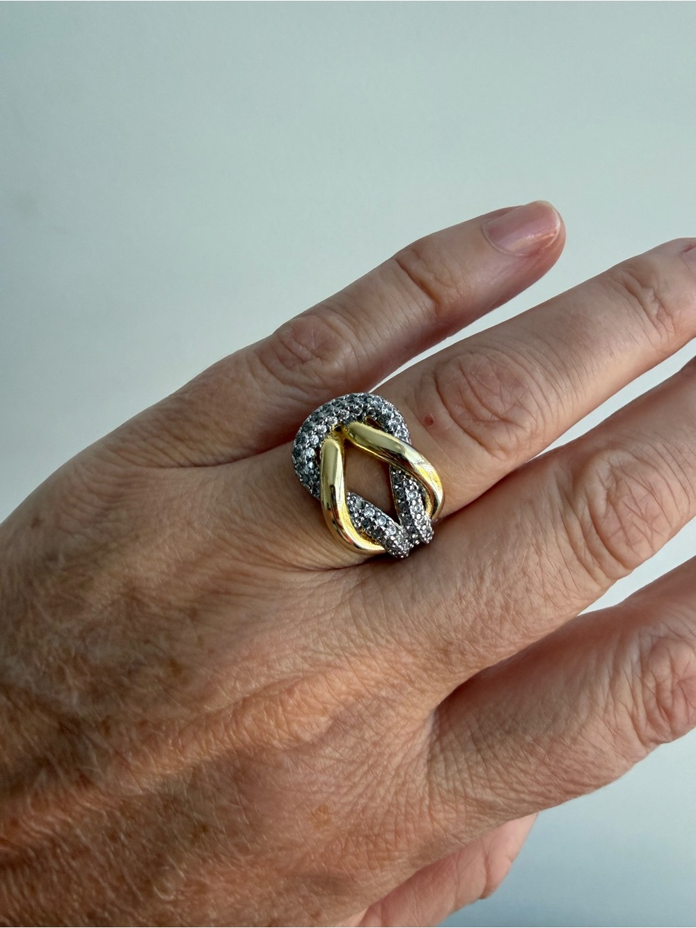 Gold and Silver Twisted Knot Pavé Ring